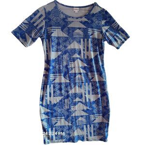 LuLaRoe Julia Women' s Bodycon Dress XL Blue Geometric Short Sleeve NWT